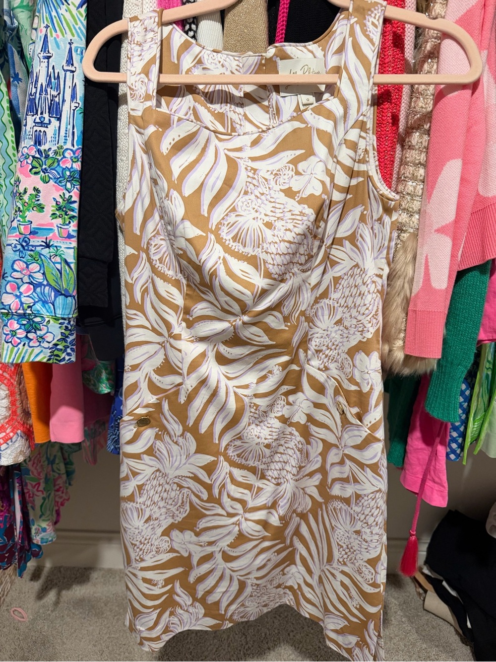 Lilly Pulitzer Tan & White Tropical Print shift Dress